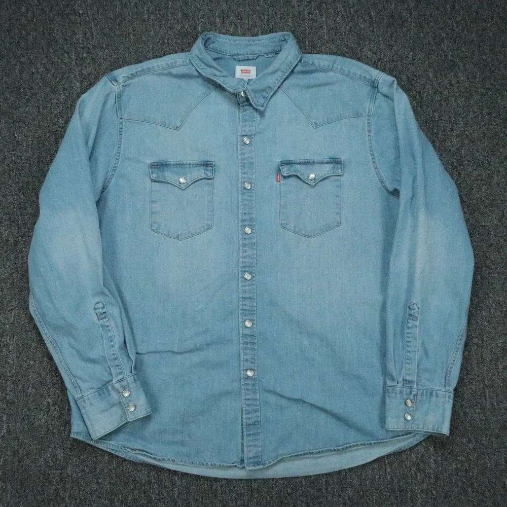 Levi's Shirt Mens XXL Blue Cone Denim Pearl Snap Western Long Sleeve 2XL *